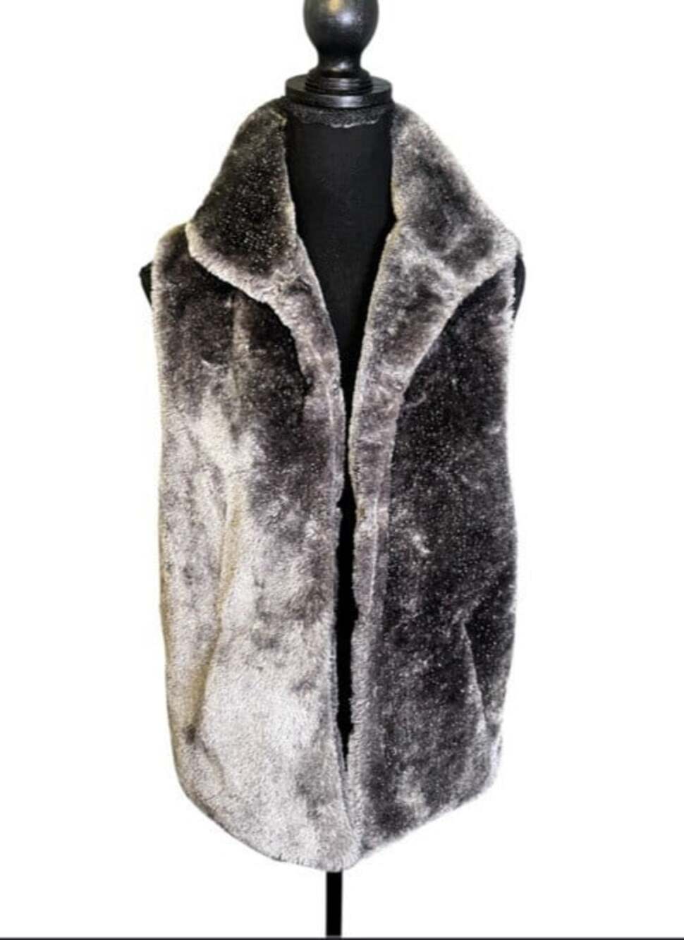 Betsey Johnson Vest Sz L Faux Vegan Fur Goth Glam Dark Academia Shiny Silver
